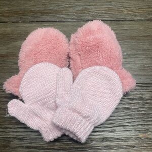 Lot of 3 winter outdoor baby girl knitted gloves warm rope full fuzzy